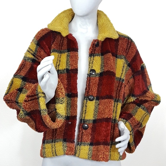 Cotton & Beyond Faux Fur Plaid Short Jacket - Picture 1 of 8